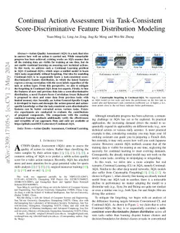 Continual Action Assessment via Task-Consistent Score-Discriminative
  Feature Distribution Modeling