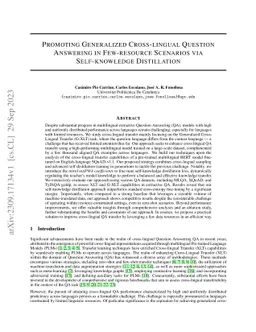 Promoting Generalized Cross-lingual Question Answering in Few-resource
  Scenarios via Self-knowledge Distillation