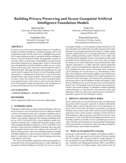 Building Privacy-Preserving and Secure Geospatial Artificial
  Intelligence Foundation Models