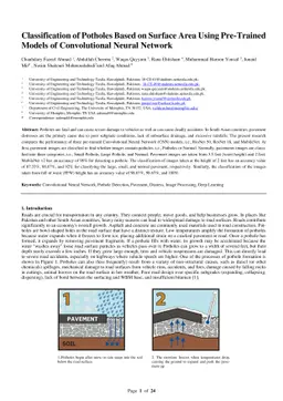 Classification of Potholes Based on Surface Area Using Pre-Trained
  Models of Convolutional Neural Network