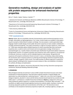 Generative modeling, design and analysis of spider silk protein
  sequences for enhanced mechanical properties