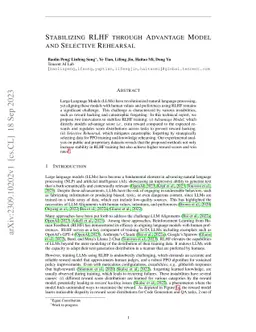 Stabilizing RLHF through Advantage Model and Selective Rehearsal
