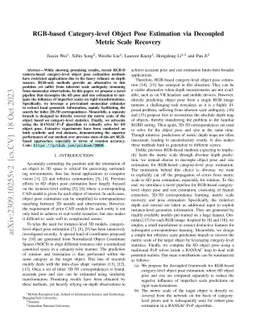 RGB-based Category-level Object Pose Estimation via Decoupled Metric
  Scale Recovery