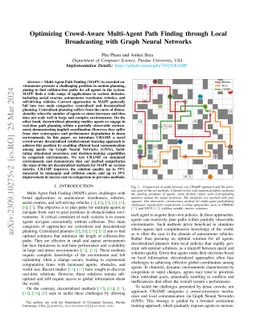 Optimizing Crowd-Aware Multi-Agent Path Finding through Local
  Broadcasting with Graph Neural Networks