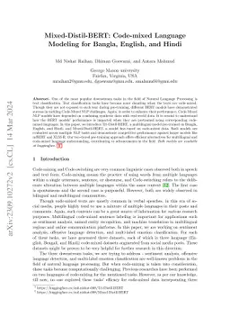 Mixed-Distil-BERT: Code-mixed Language Modeling for Bangla, English, and
  Hindi