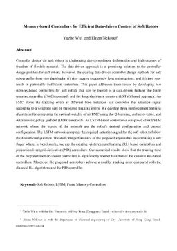 Memory-based Controllers for Efficient Data-driven Control of Soft
  Robots