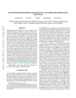 Multi-dimension Queried and Interacting Network for Stereo Image
  Deraining