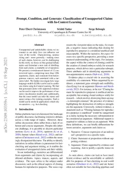 Prompt, Condition, and Generate: Classification of Unsupported Claims
  with In-Context Learning