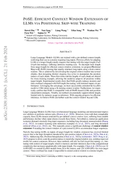 PoSE: Efficient Context Window Extension of LLMs via Positional
  Skip-wise Training