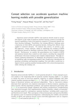 Coreset selection can accelerate quantum machine learning models with
  provable generalization