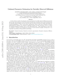 Unbiased Parameter Estimation for Partially Observed Diffusions