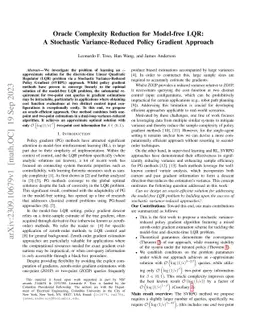 Oracle Complexity Reduction for Model-free LQR: A Stochastic
  Variance-Reduced Policy Gradient Approach