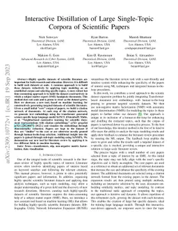 Interactive Distillation of Large Single-Topic Corpora of Scientific
  Papers