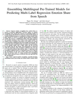 Ensembling Multilingual Pre-Trained Models for Predicting Multi-Label
  Regression Emotion Share from Speech