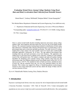 Evaluating Mental Stress Among College Students Using Heart Rate and
  Hand Acceleration Data Collected from Wearable Sensors