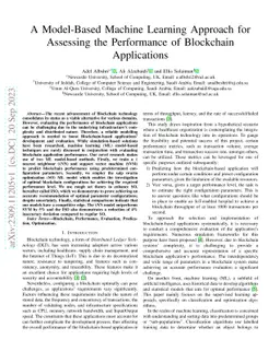 A Model-Based Machine Learning Approach for Assessing the Performance of
  Blockchain Applications