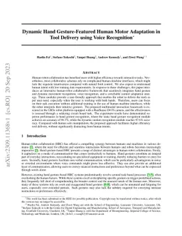 Dynamic Hand Gesture-Featured Human Motor Adaptation in Tool Delivery
  using Voice Recognition