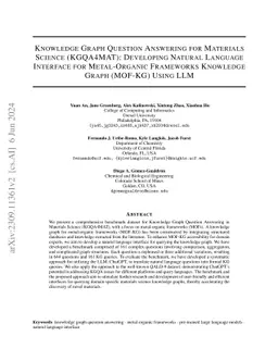 Knowledge Graph Question Answering for Materials Science (KGQA4MAT):
  Developing Natural Language Interface for Metal-Organic Frameworks Knowledge
  Graph (MOF-KG) Using LLM