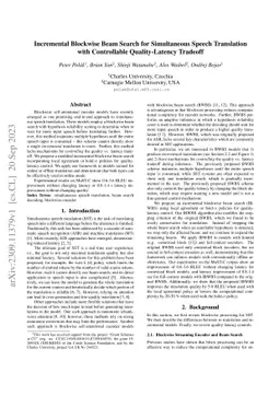 Incremental Blockwise Beam Search for Simultaneous Speech Translation
  with Controllable Quality-Latency Tradeoff