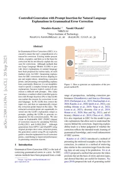 Controlled Generation with Prompt Insertion for Natural Language
  Explanations in Grammatical Error Correction