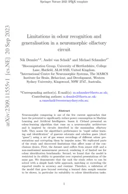 Limitations in odour recognition and generalisation in a neuromorphic
  olfactory circuit