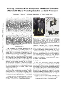 Achieving Autonomous Cloth Manipulation with Optimal Control via
  Differentiable Physics-Aware Regularization and Safety Constraints