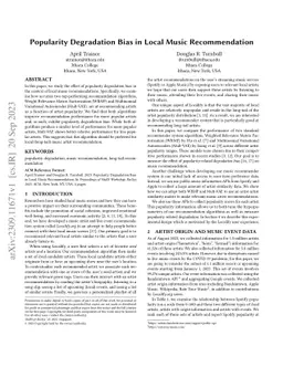 Popularity Degradation Bias in Local Music Recommendation