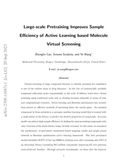 Large-scale Pretraining Improves Sample Efficiency of Active Learning
  based Molecule Virtual Screening