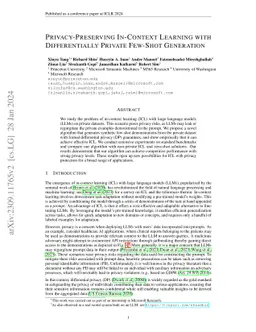 Privacy-Preserving In-Context Learning with Differentially Private
  Few-Shot Generation