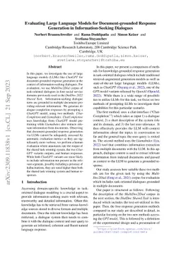 Evaluating Large Language Models for Document-grounded Response
  Generation in Information-Seeking Dialogues