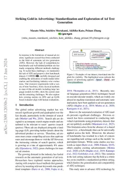 Striking Gold in Advertising: Standardization and Exploration of Ad Text
  Generation