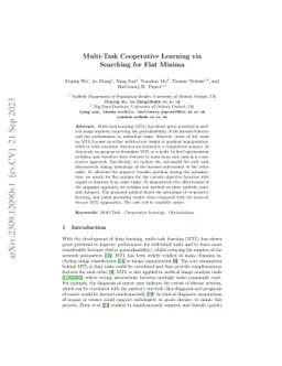 Multi-Task Cooperative Learning via Searching for Flat Minima