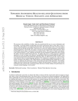 Towards Answering Health-related Questions from Medical Videos: Datasets
  and Approaches