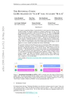 The Reversal Curse: LLMs trained on "A is B" fail to learn "B is A"