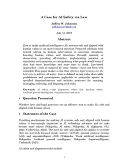 A Case for AI Safety via Law