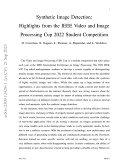 Synthetic Image Detection: Highlights from the IEEE Video and Image
  Processing Cup 2022 Student Competition