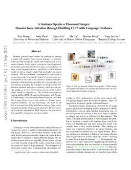 A Sentence Speaks a Thousand Images: Domain Generalization through
  Distilling CLIP with Language Guidance