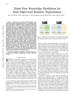 Triple-View Knowledge Distillation for Semi-Supervised Semantic
  Segmentation