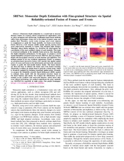 SRFNet: Monocular Depth Estimation with Fine-grained Structure via
  Spatial Reliability-oriented Fusion of Frames and Events