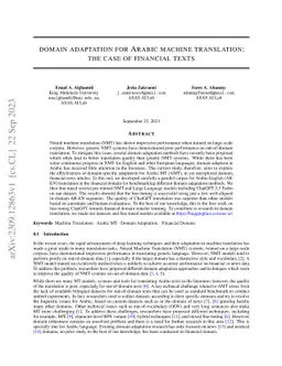 Domain Adaptation for Arabic Machine Translation: The Case of Financial
  Texts