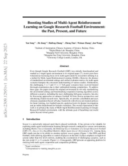 Boosting Studies of Multi-Agent Reinforcement Learning on Google
  Research Football Environment: the Past, Present, and Future