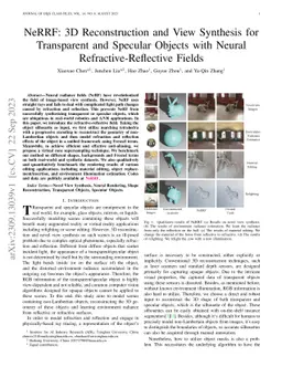 NeRRF: 3D Reconstruction and View Synthesis for Transparent and Specular
  Objects with Neural Refractive-Reflective Fields