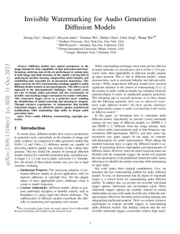 Invisible Watermarking for Audio Generation Diffusion Models