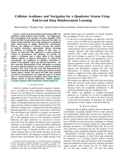 Collision Avoidance and Navigation for a Quadrotor Swarm Using
  End-to-end Deep Reinforcement Learning