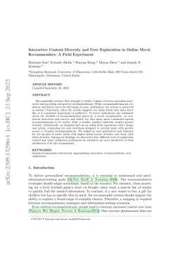 Interactive Content Diversity and User Exploration in Online Movie
  Recommenders: A Field Experiment