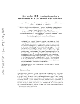 Cine cardiac MRI reconstruction using a convolutional recurrent network
  with refinement