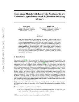State-space Models with Layer-wise Nonlinearity are Universal
  Approximators with Exponential Decaying Memory