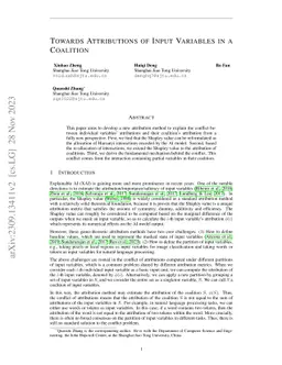 Towards Attributions of Input Variables in a Coalition