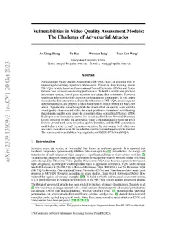 Vulnerabilities in Video Quality Assessment Models: The Challenge of
  Adversarial Attacks