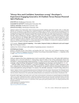 "Always Nice and Confident, Sometimes wrong": Developer's Experiences
  Engaging Generative AI Chatbots Versus Human-Powered Q&A Platforms